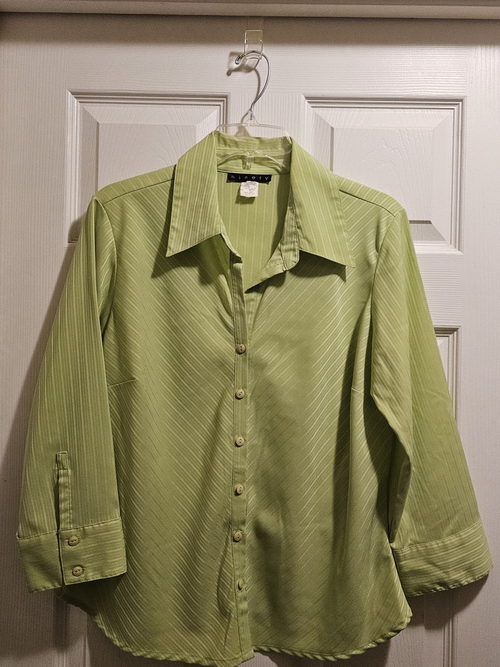 Ninety Lime Green Diagonal-Stripe Button-Down Shirt